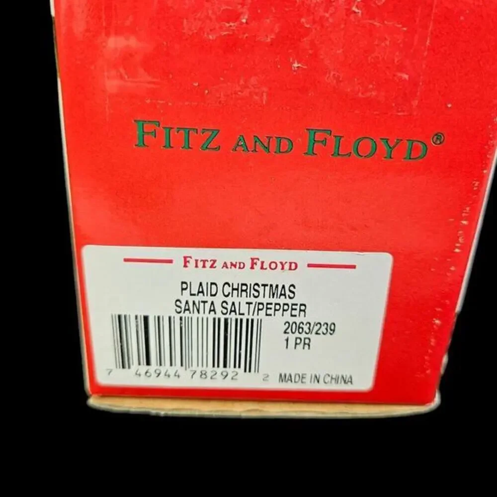 Fitz and Floyd Salt and Pepper Shakers Santa Claus Xmas Present Ceramic New READ